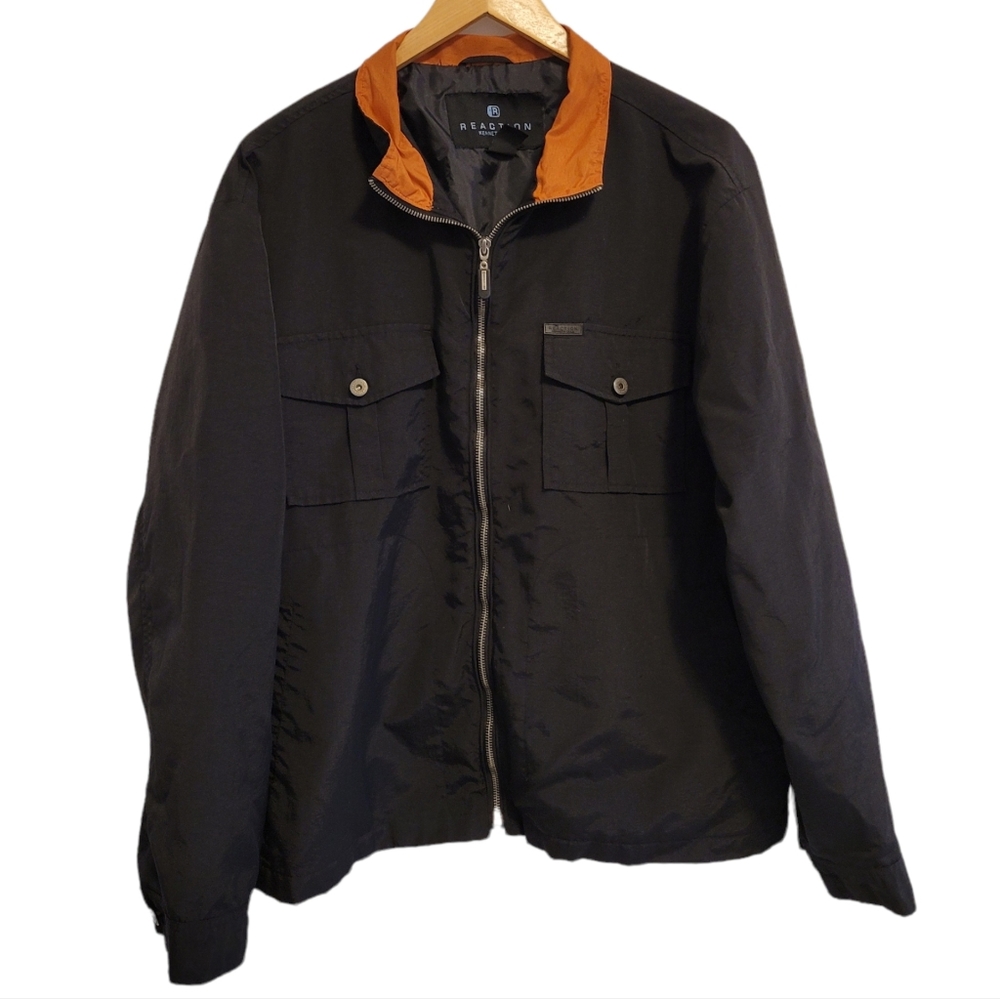 KENNETH COLE REACTION Jacket, Black with Orange Collar (XL)
